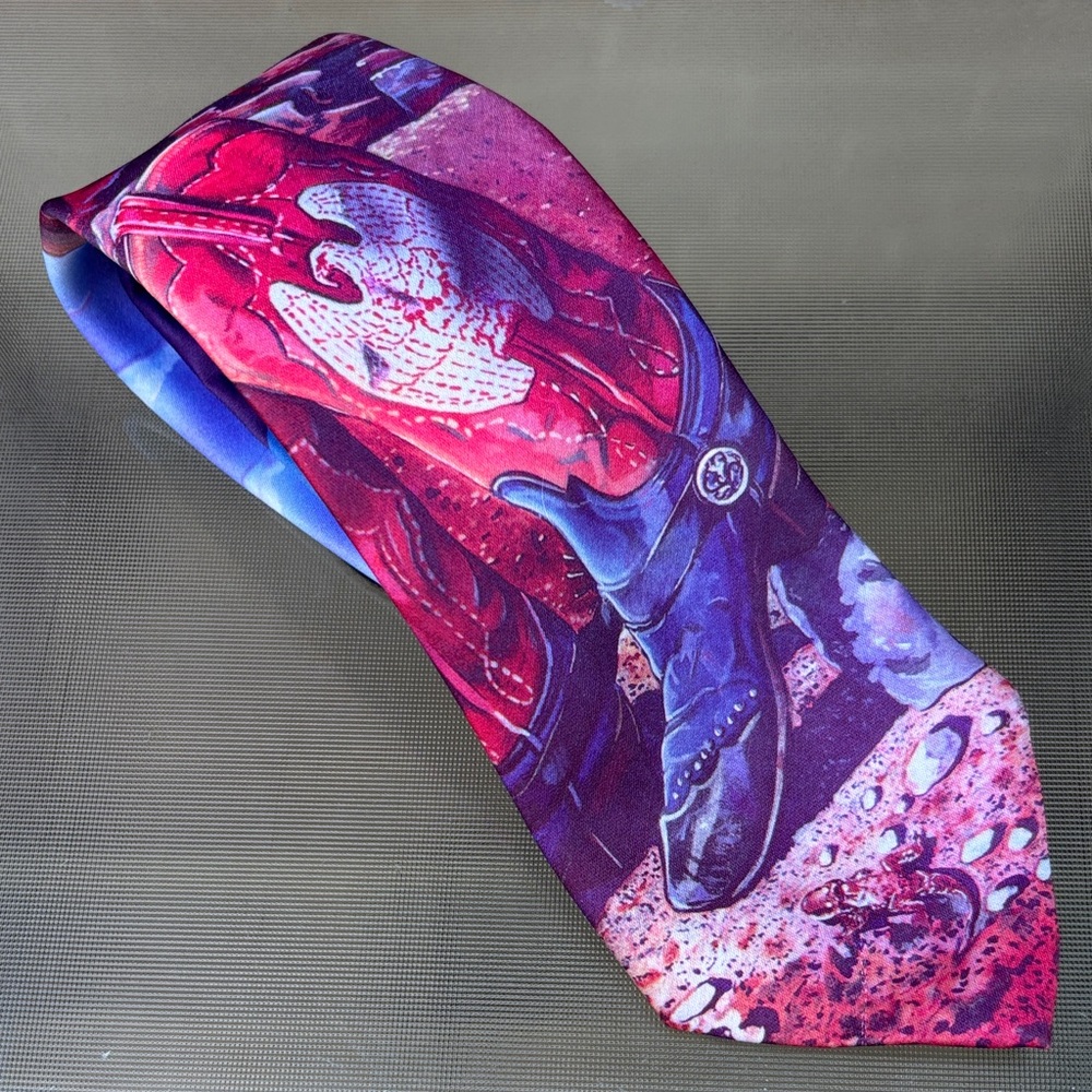 Ralph Marlin Red and Blue Cowboy Boot Western Tie